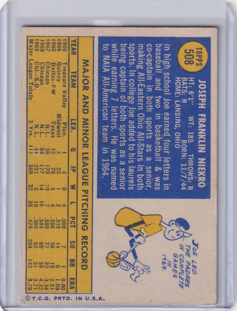 1970 Topps Baseball #508 Joe Niekro - Detroit Tigers
