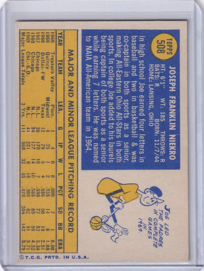 1970 Topps Baseball #508 Joe Niekro - Detroit Tigers