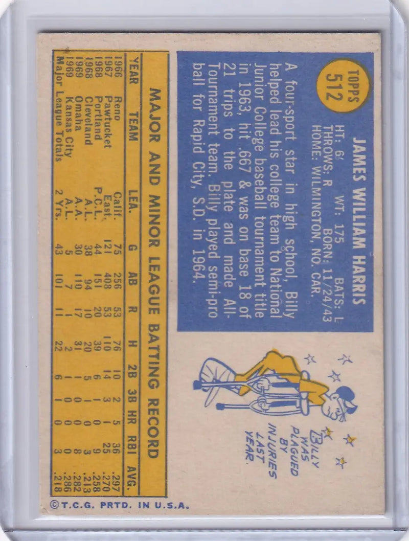 1970 Topps Baseball #512 Billy Harris - Kansas City Royals