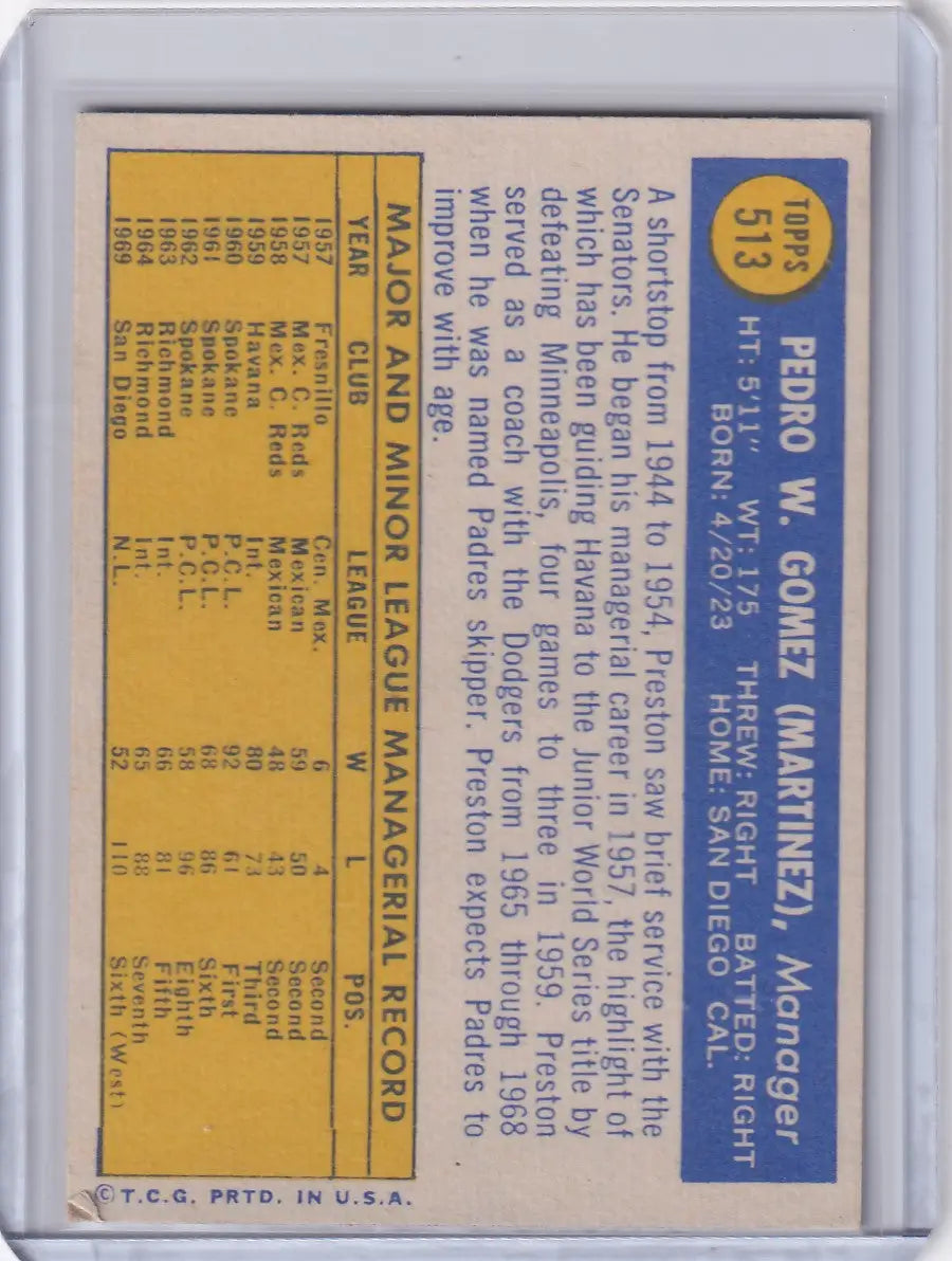 1970 Topps Baseball #513 Preston Gomez - San Diego Padres