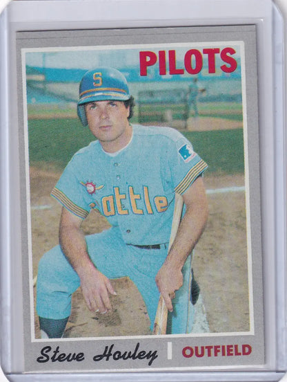 Topps Baseball card of Steve Hovley in Seattle Pilots light blue uniform