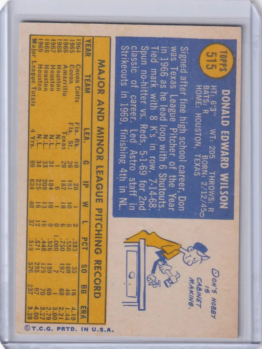 1970 Topps Baseball #515 Don Wilson - Houston Astros