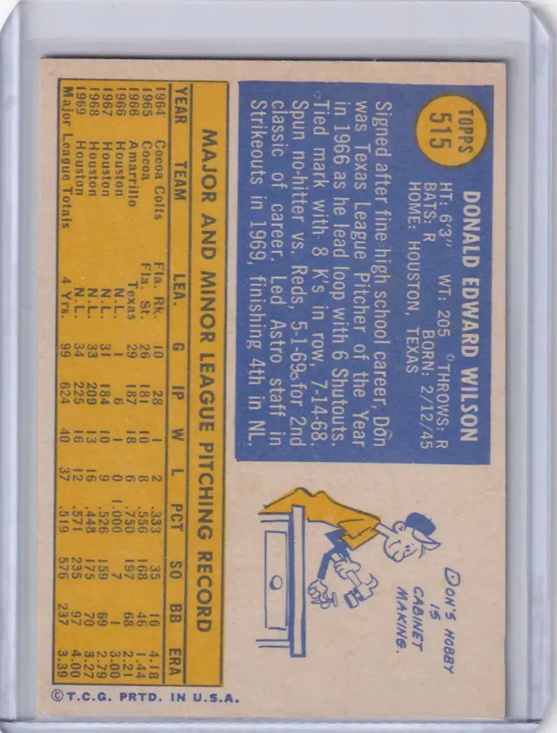 1970 Topps Baseball #515 Don Wilson - Houston Astros