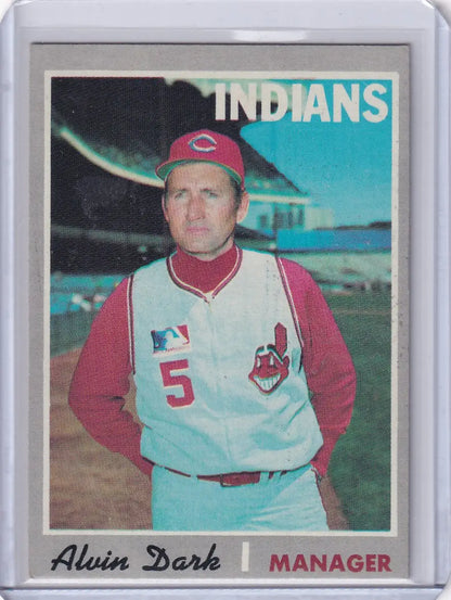1970 Topps Baseball card of Alvin Dark, Cleveland Indians manager in red cap and jersey