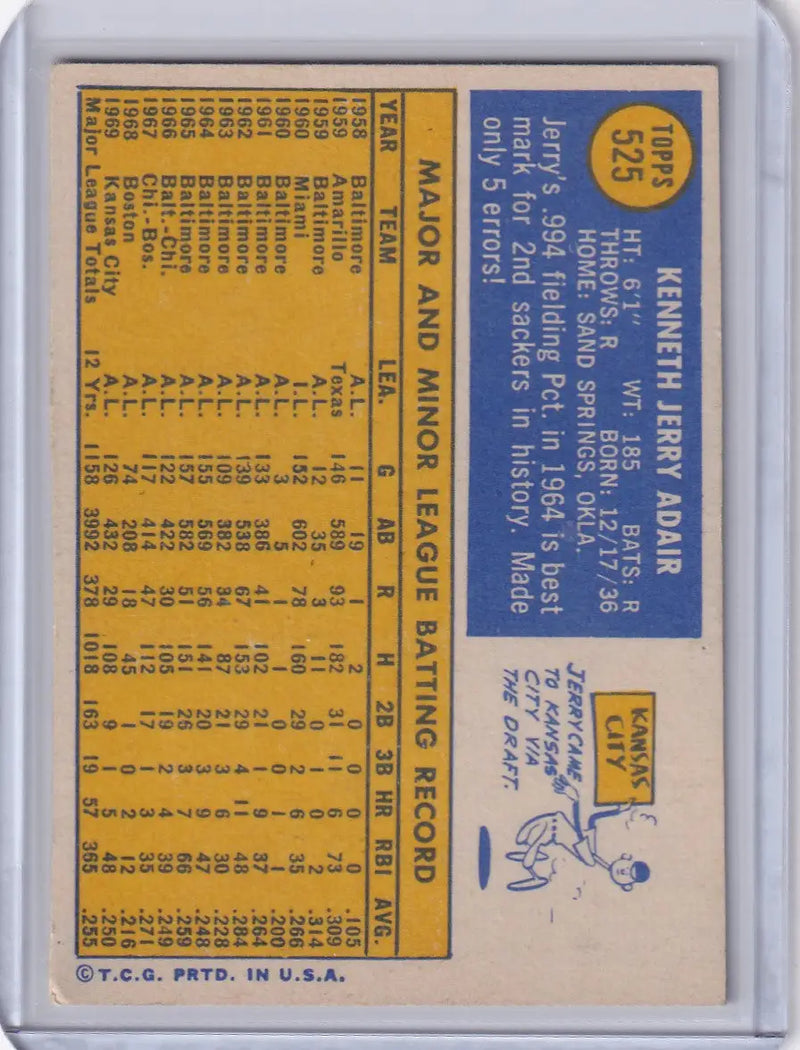 1970 Topps Baseball #525 Jerry Adair - Kansas City Royals