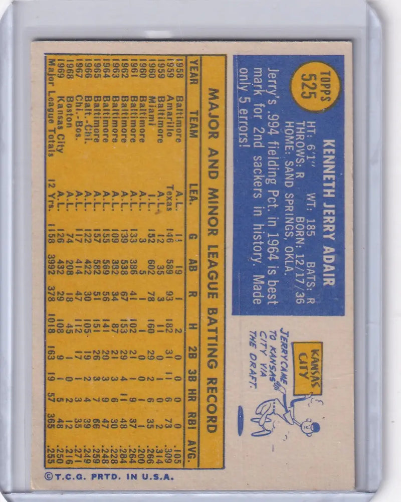 1970 Topps Baseball #525 Jerry Adair - Kansas City Royals