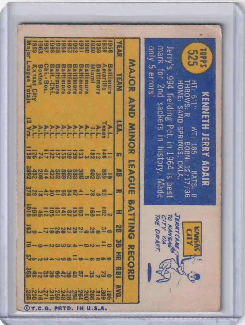 1970 Topps Baseball #525 Jerry Adair - Kansas City Royals