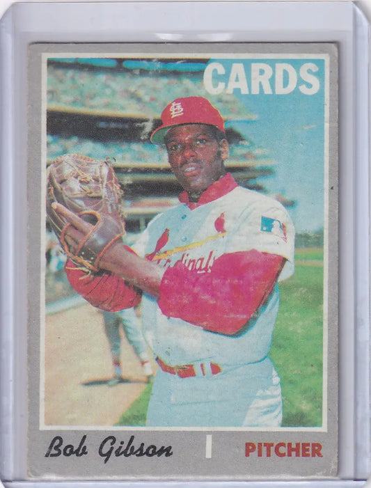 Vintage 1970 Topps Baseball card of Bob Gibson with St. Louis Cardinals pitcher