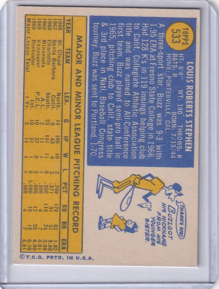 1970 Topps Baseball #533 Buzz Stephen - Seattle Pilots RC