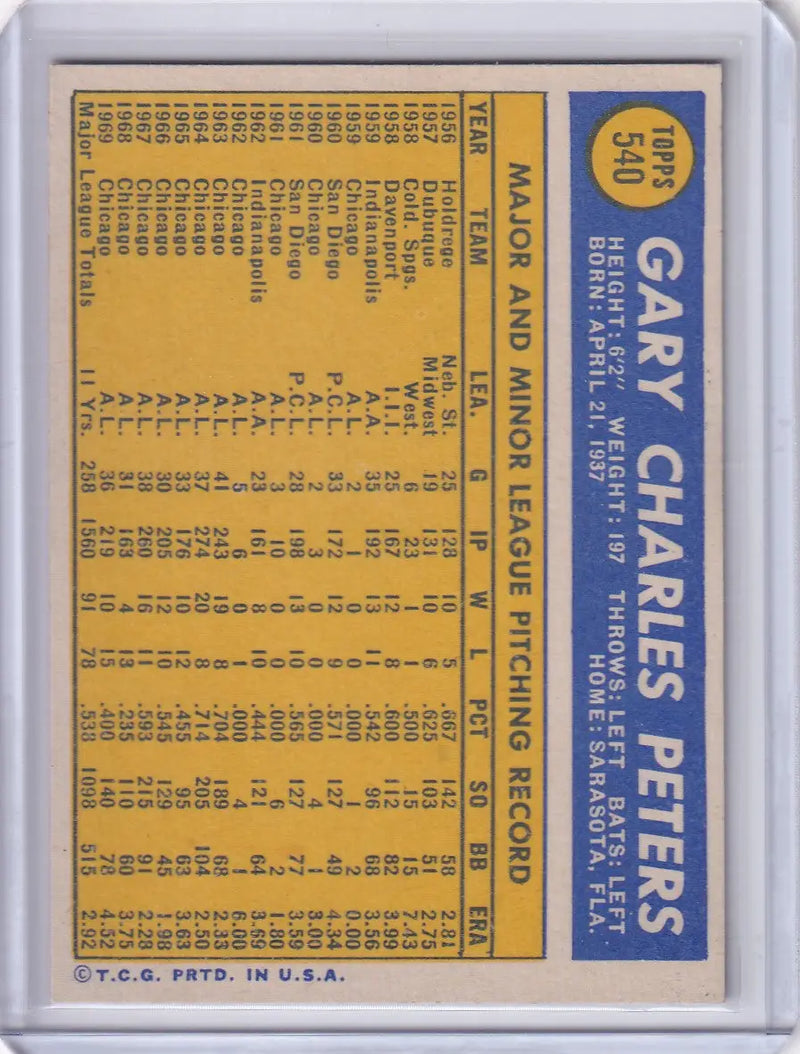 1970 Topps Baseball #540 Gary Peters - Boston Red Sox