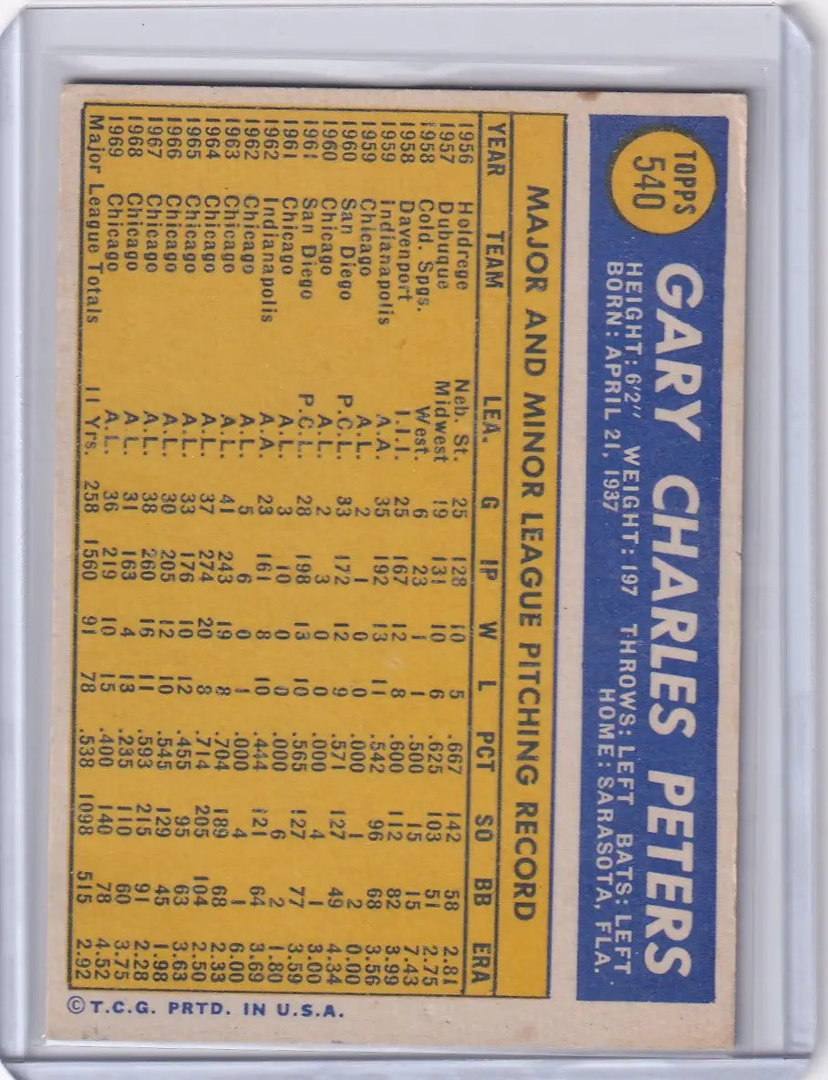 1970 Topps Baseball #540 Gary Peters - Boston Red Sox