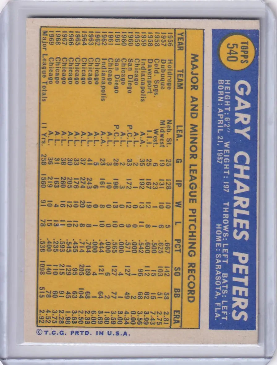 1970 Topps Baseball #540 Gary Peters - Boston Red Sox