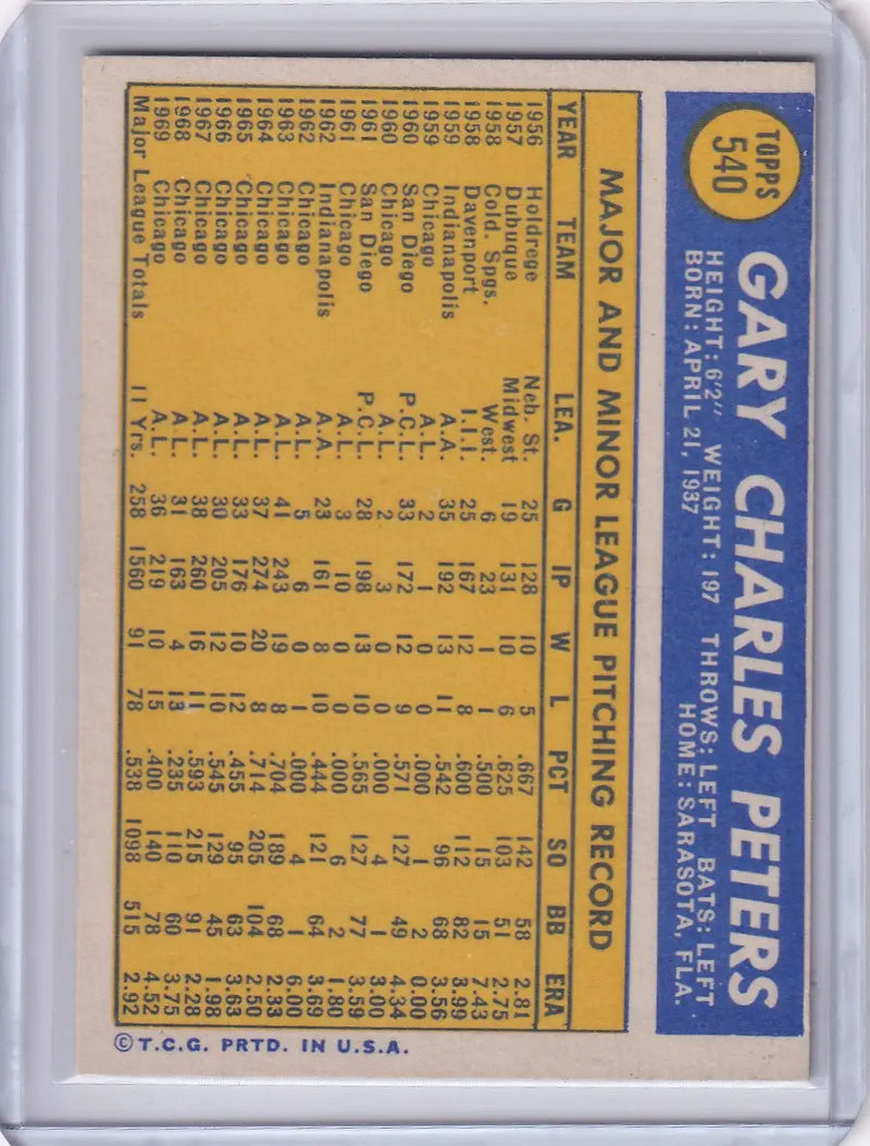 1970 Topps Baseball #540 Gary Peters - Boston Red Sox