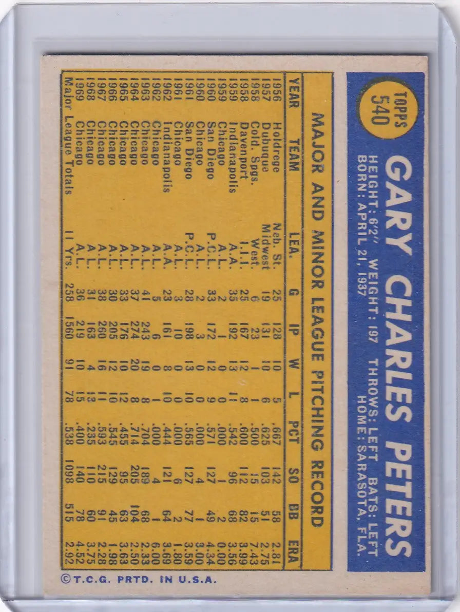 1970 Topps Baseball #540 Gary Peters - Boston Red Sox
