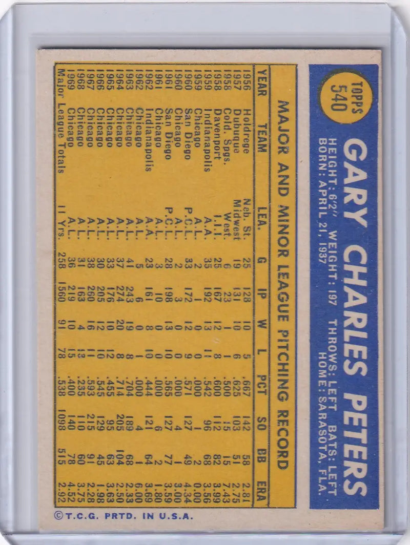 1970 Topps Baseball #540 Gary Peters - Boston Red Sox