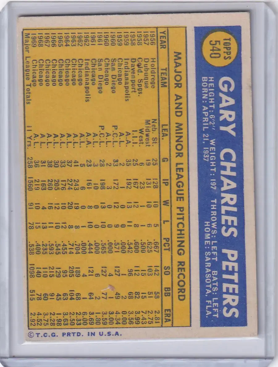 1970 Topps Baseball #540 Gary Peters - Boston Red Sox