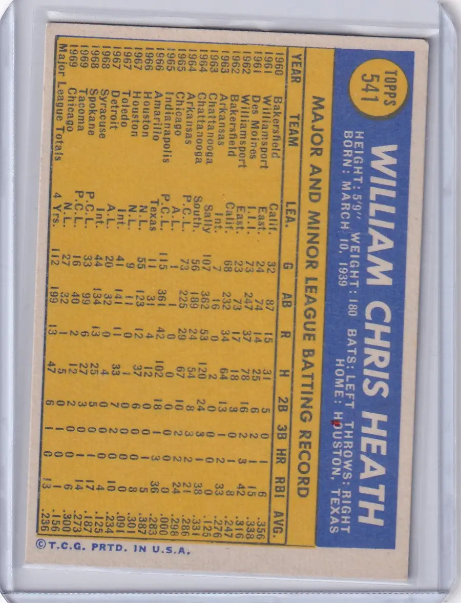 1970 Topps Baseball #541 Bill Heath - Chicago Cubs