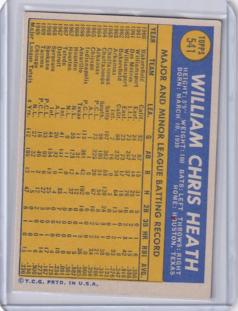 1970 Topps Baseball #541 Bill Heath - Chicago Cubs