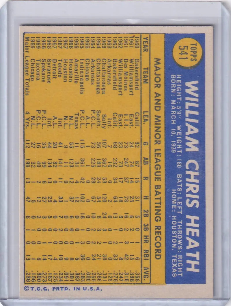 1970 Topps Baseball #541 Bill Heath - Chicago Cubs