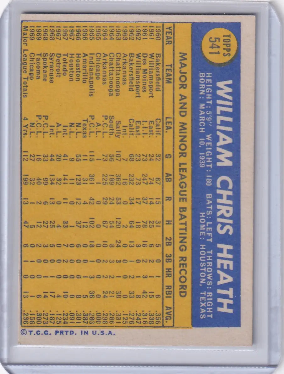 1970 Topps Baseball #541 Bill Heath - Chicago Cubs