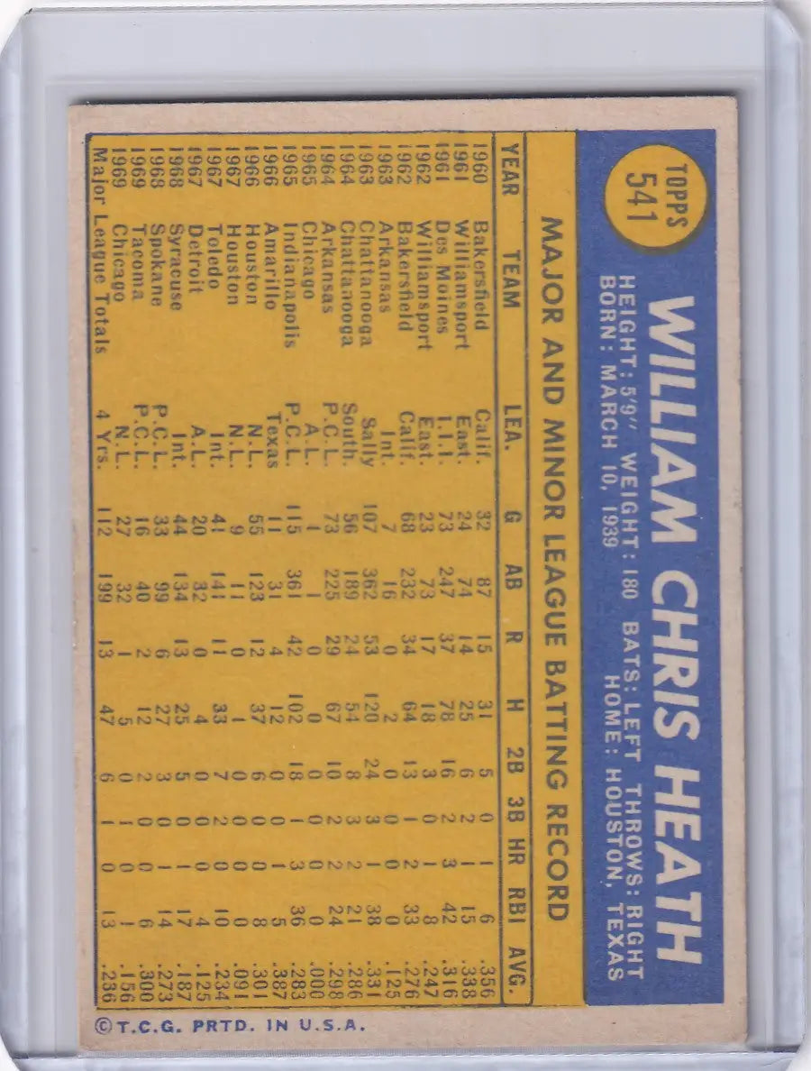 1970 Topps Baseball #541 Bill Heath - Chicago Cubs