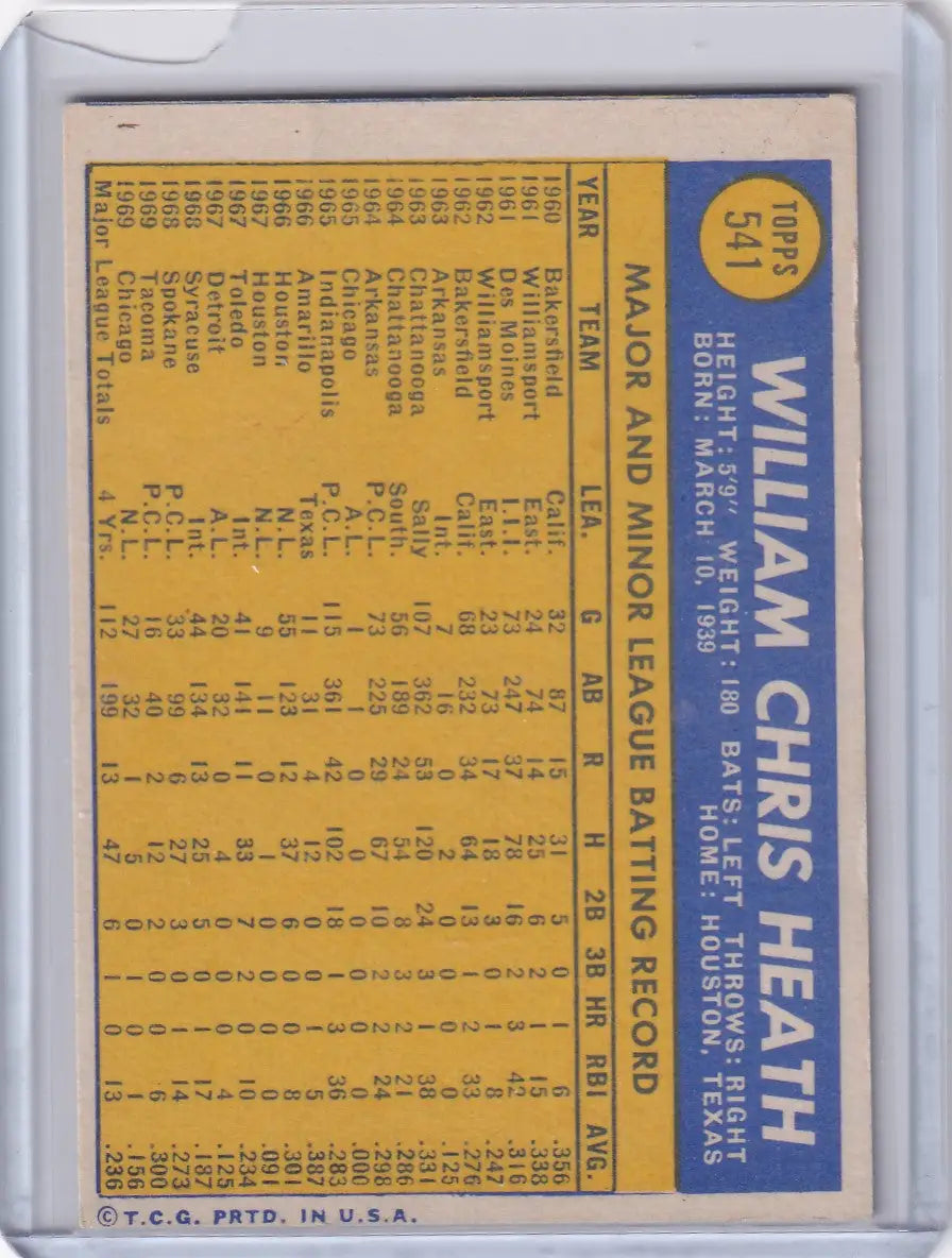 1970 Topps Baseball #541 Bill Heath - Chicago Cubs
