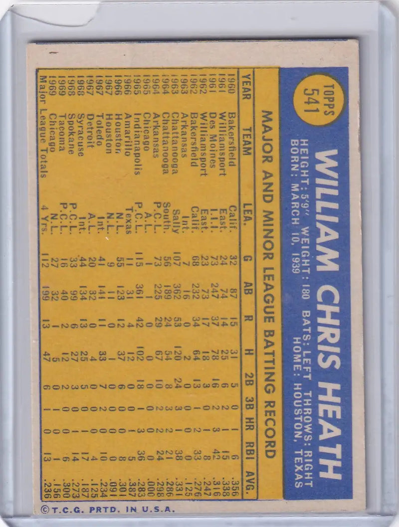 1970 Topps Baseball #541 Bill Heath - Chicago Cubs