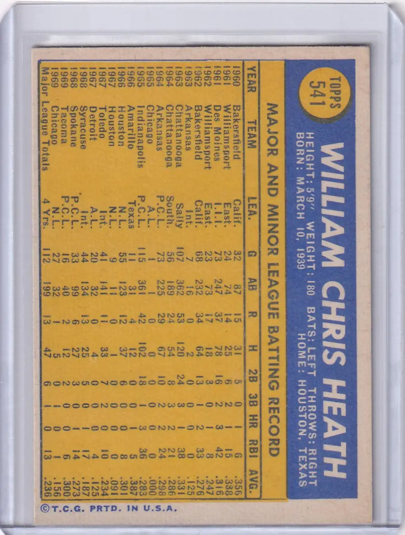 1970 Topps Baseball #541 Bill Heath - Chicago Cubs