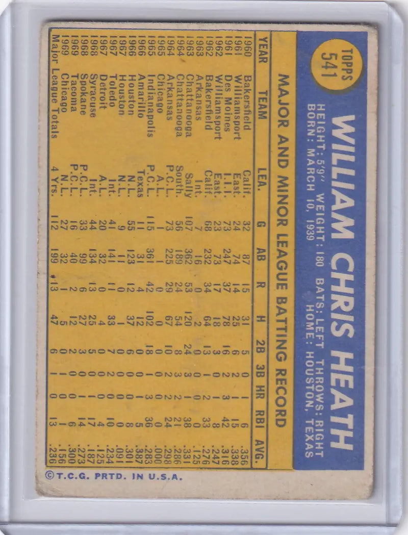 1970 Topps Baseball #541 Bill Heath - Chicago Cubs