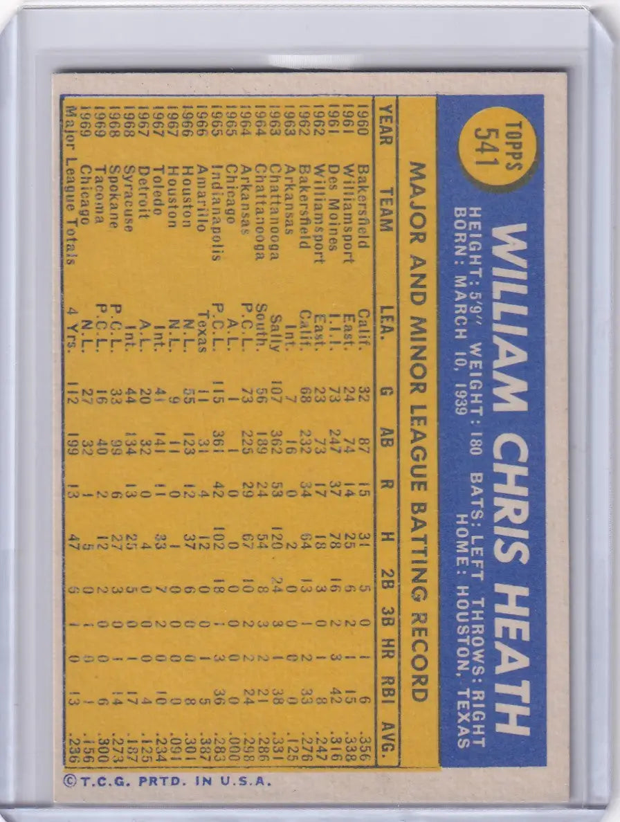 1970 Topps Baseball #541 Bill Heath - Chicago Cubs