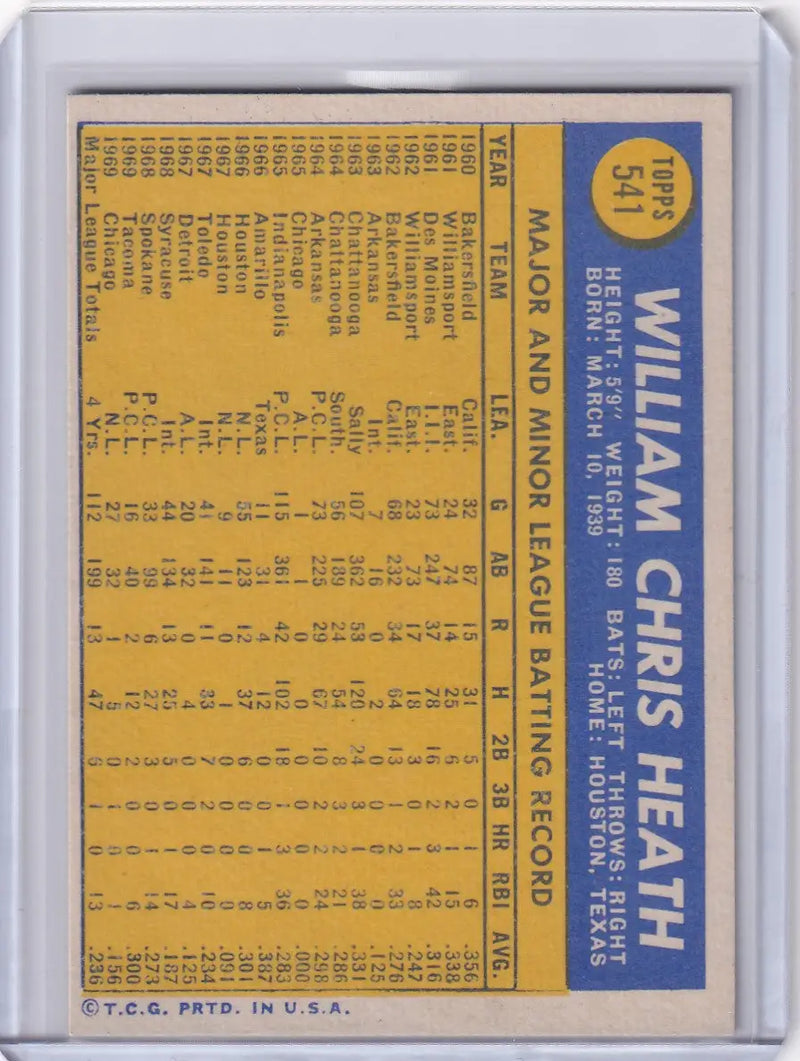 1970 Topps Baseball #541 Bill Heath - Chicago Cubs