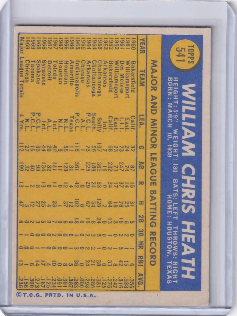 1970 Topps Baseball #541 Bill Heath - Chicago Cubs