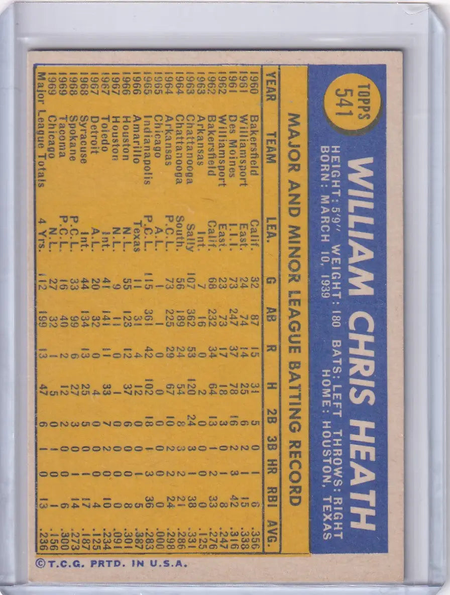 1970 Topps Baseball #541 Bill Heath - Chicago Cubs
