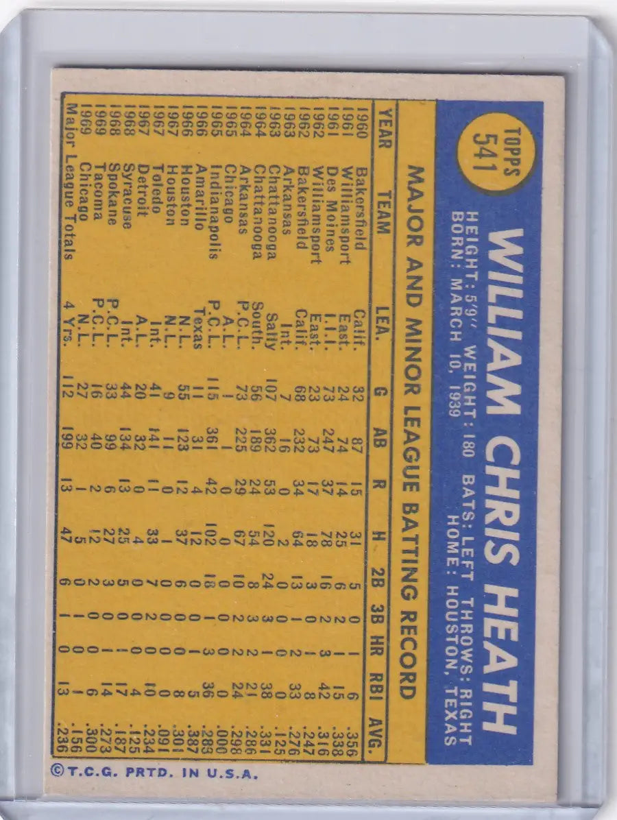 1970 Topps Baseball #541 Bill Heath - Chicago Cubs