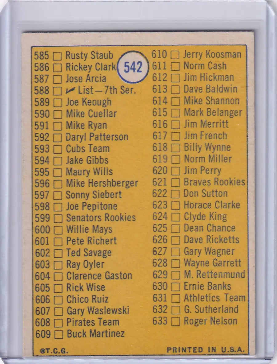 1970 Topps Baseball #542 6th Series Checklist (#547-633)
