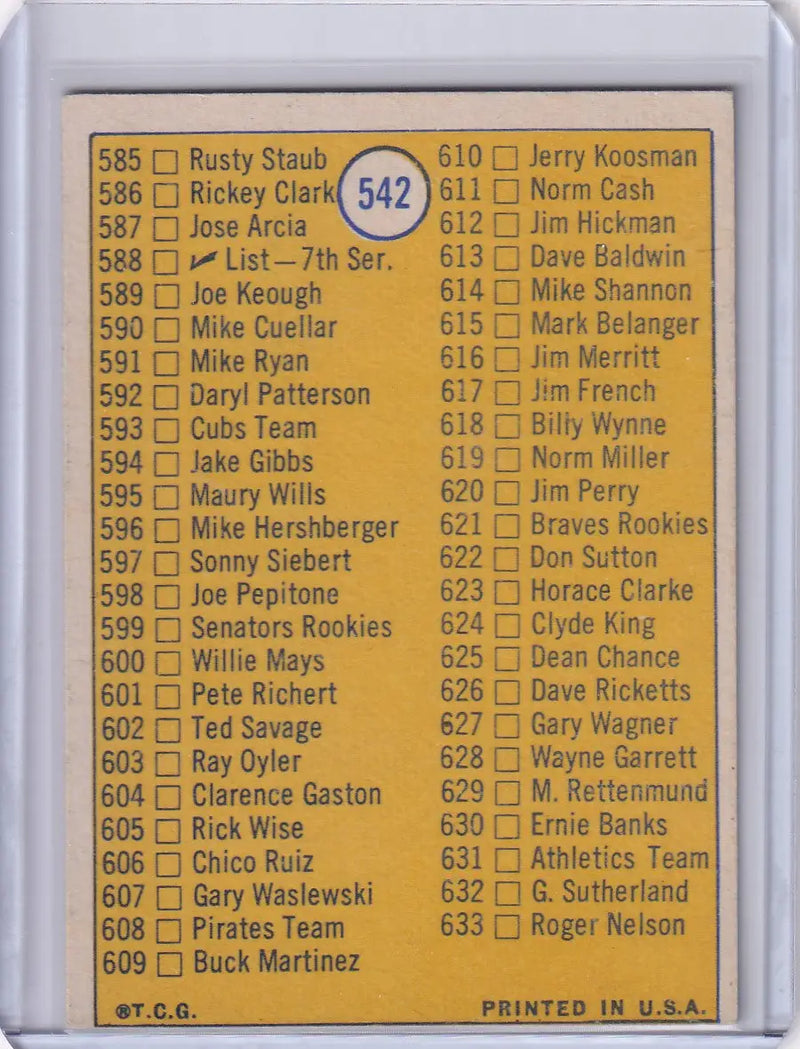 1970 Topps Baseball #542 6th Series Checklist (#547-633)