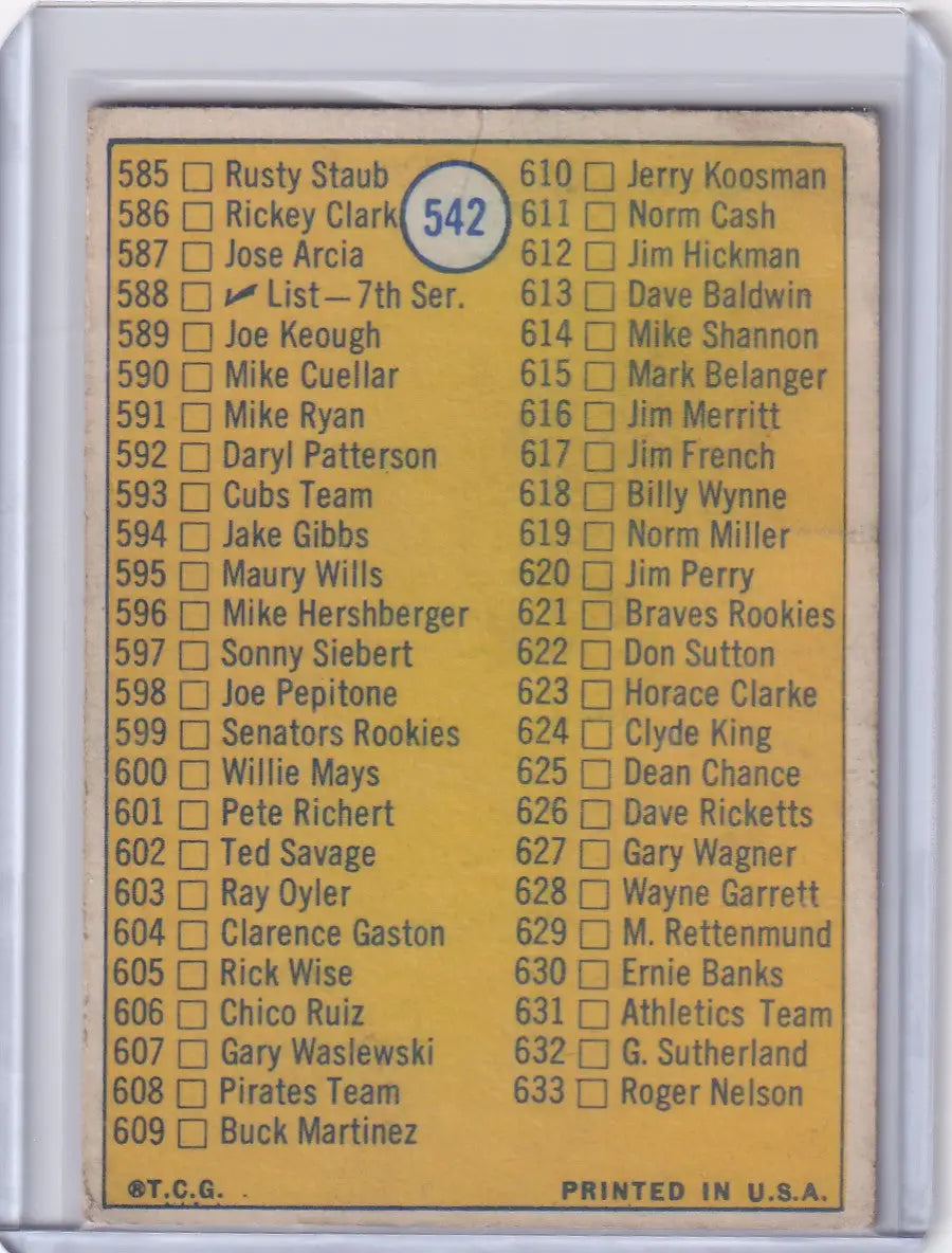 1970 Topps Baseball #542 6th Series Checklist (#547-633)