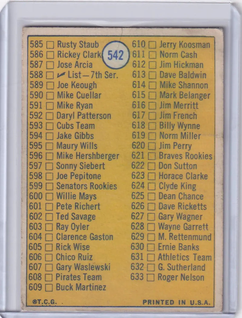 1970 Topps Baseball #542 6th Series Checklist (#547-633)