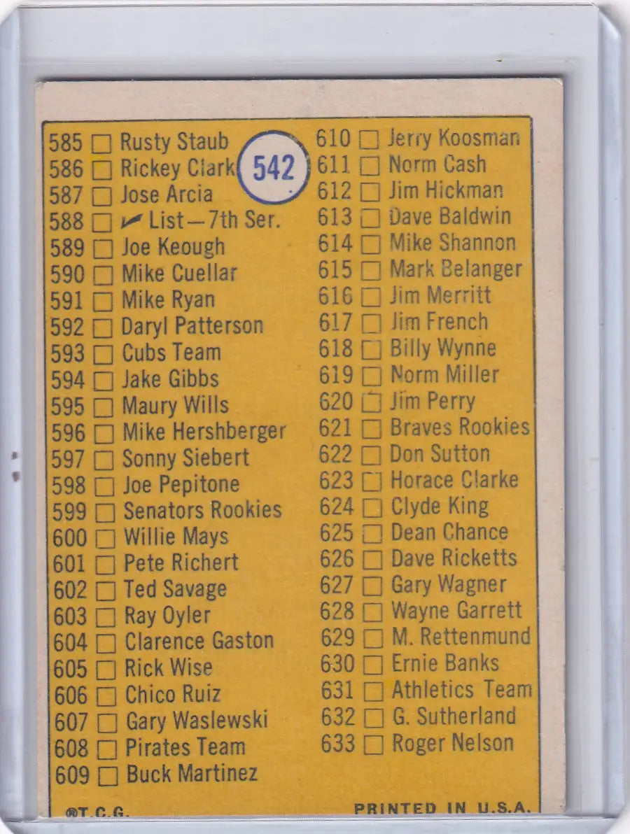 1970 Topps Baseball #542 6th Series Checklist (#547-633)