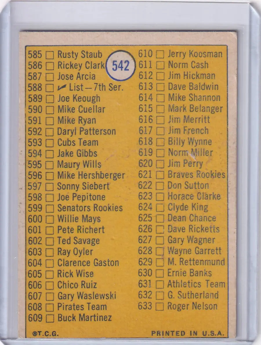 1970 Topps Baseball #542 6th Series Checklist (#547-633)