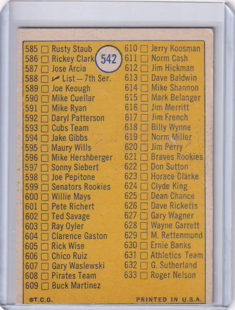 1970 Topps Baseball #542 6th Series Checklist (#547-633)