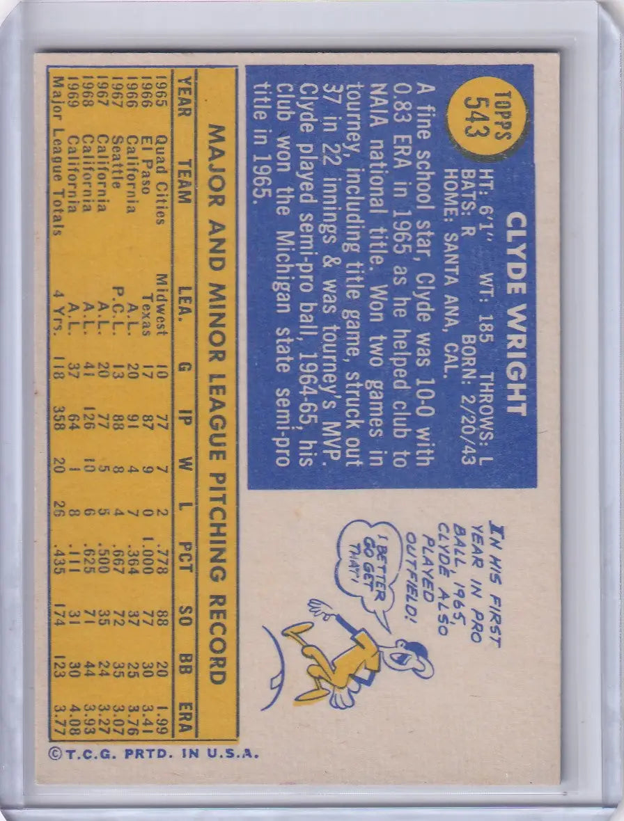 1970 Topps Baseball #543 Clyde Wright - California Angels