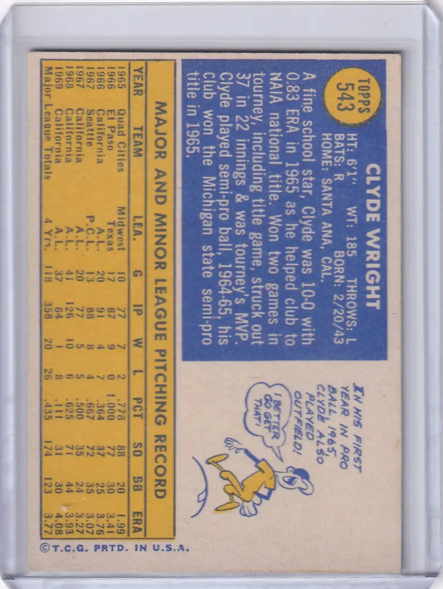 1970 Topps Baseball #543 Clyde Wright - California Angels