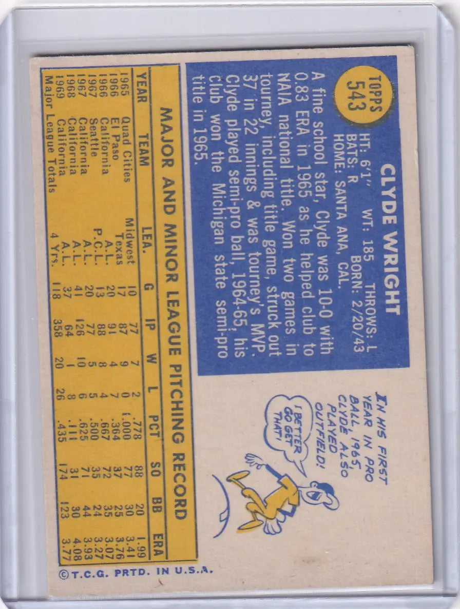 1970 Topps Baseball #543 Clyde Wright - California Angels