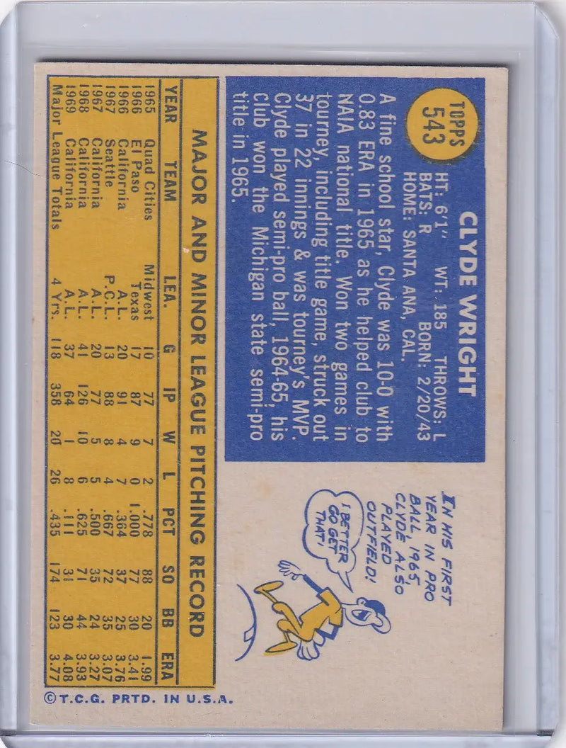 1970 Topps Baseball #543 Clyde Wright - California Angels
