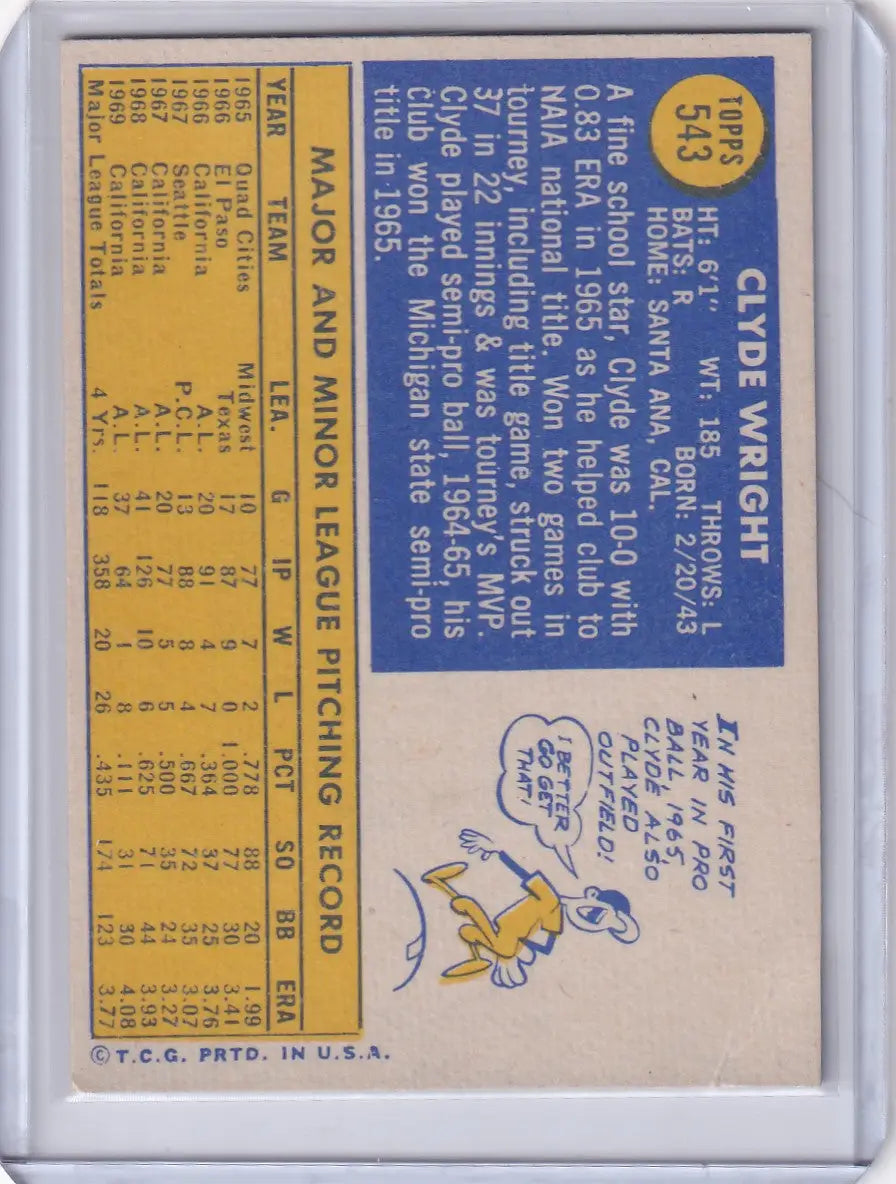 1970 Topps Baseball #543 Clyde Wright - California Angels
