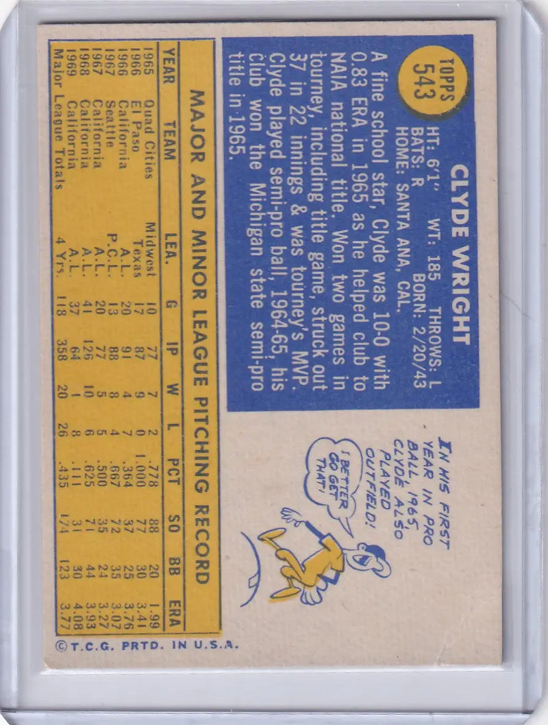 1970 Topps Baseball #543 Clyde Wright - California Angels