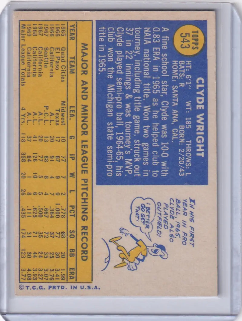 1970 Topps Baseball #543 Clyde Wright - California Angels