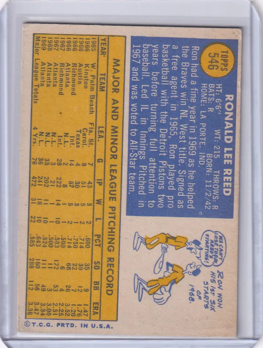 1970 Topps Baseball #546 Ron Reed - Atlanta Braves