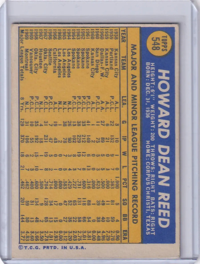 1970 Topps Baseball #548 Howie Reed - Montreal Expos
